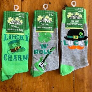 NWT Saint Patrick's Crew Socks; 3 Pairs; Fits Shoe Size 6-12